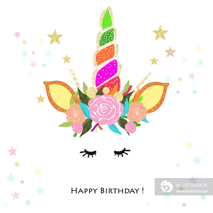 Colorful unicorn Birthday invitation. Baby shower, party invitation greeting card