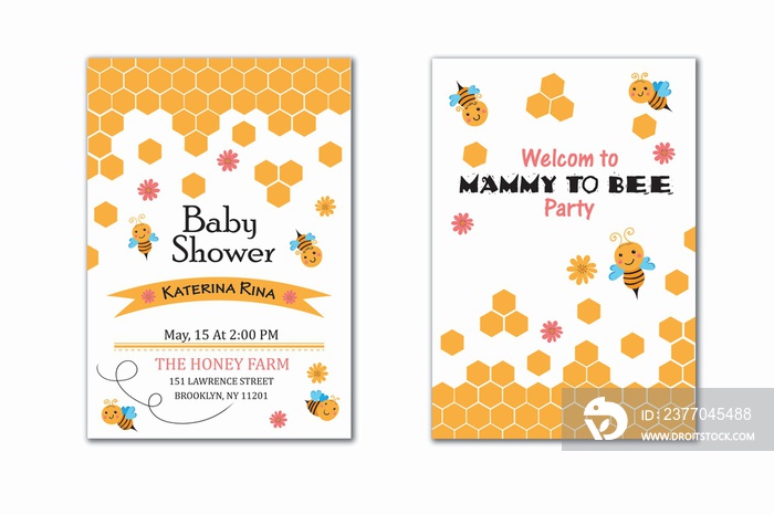 Bee Baby Shower invitation templates set Mommy to bee