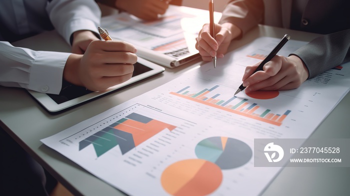 Snapshot Accountant Collaboration: Dark Orange, Light Gray, Green, Crimson Palette, Financial Charts and Graphs in Dynamic Teamwork