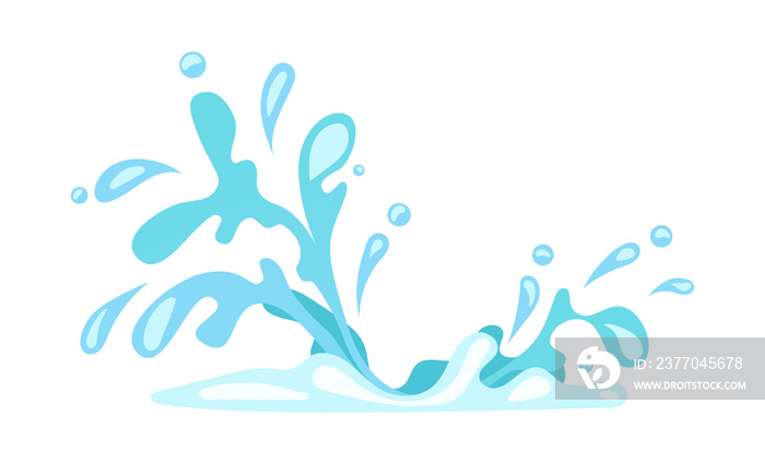 Fresh water effect with splashes dynamic and drops move. Illustration in comic cartoon design