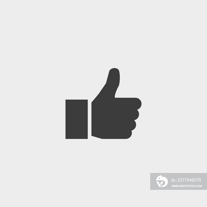 Thumbs up icon in black color. Vector illustration eps10