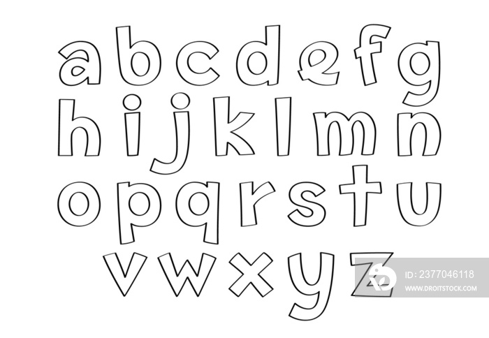 Vector of English Alphabets in hand-drawn doodle style. Lowercase letter.