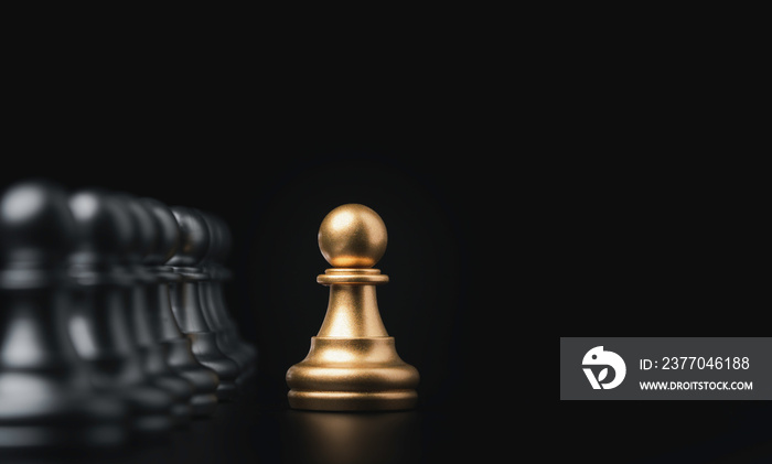 Golden pawn chess move out from line for different thinking and leading change , Disruption and unique concept.