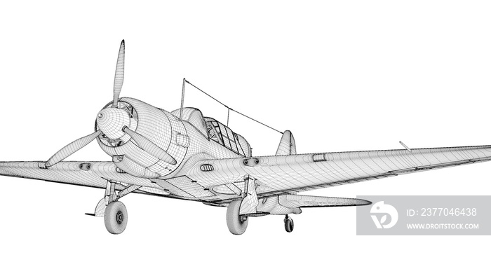 3d Illustration. Wire of Su-2 soviet light bomber