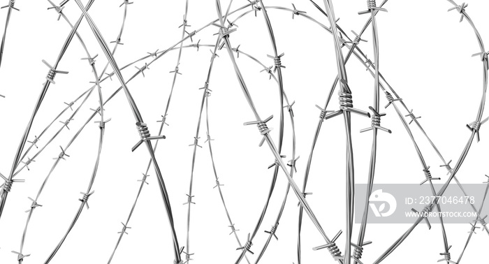 Barbed wire fence isolated on a white background. 3d render