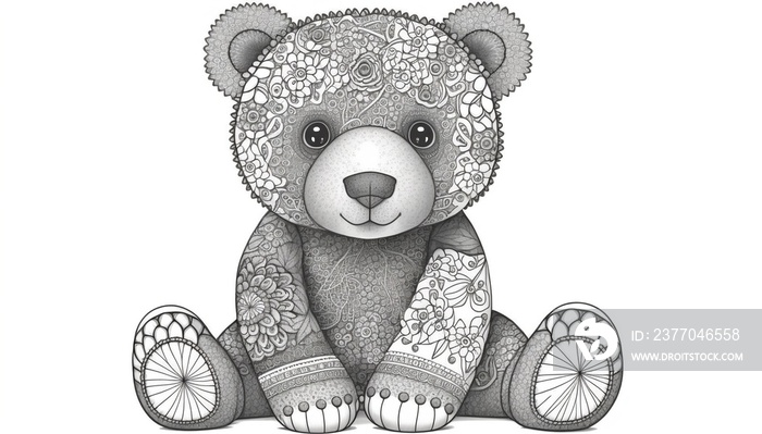 a cute coloring book for children that is still black and white, but waiting for colors and then it will become a wonderful colorful teddy bear