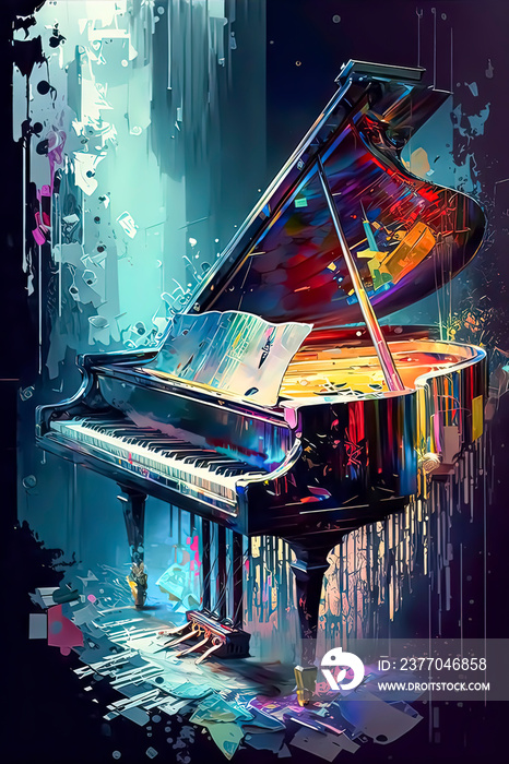 Musical Abstractions: Piano in Harmony - An abstract painting of a piano that blends colorful strokes into a harmonious melody.