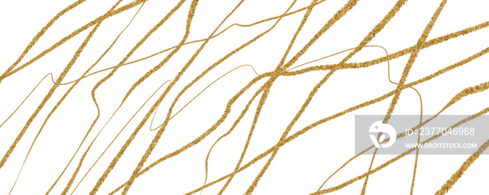 Chaotic golden glitter stripes. Marble texture isolated on transparent background