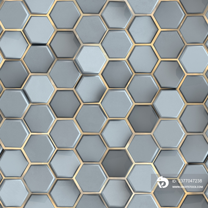 Seamless pattern of white concrete hexagon cells 3D rendering illustration