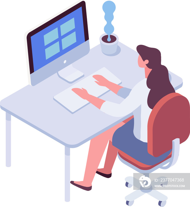 Isometric woman working computer