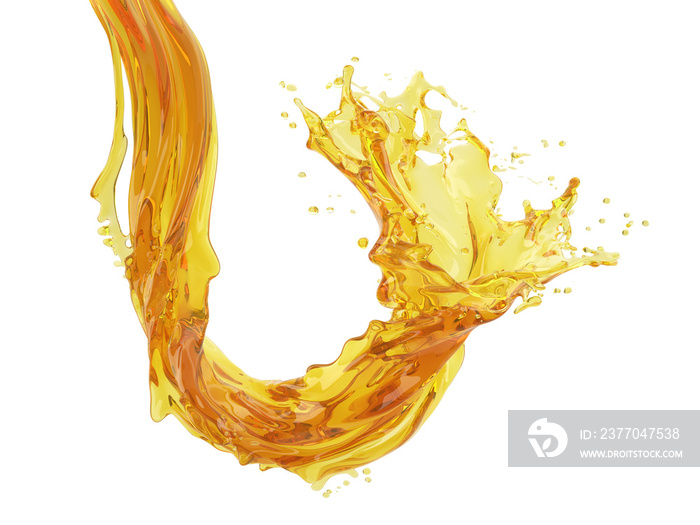 3d illustration of yellow splash on white background with clipping path