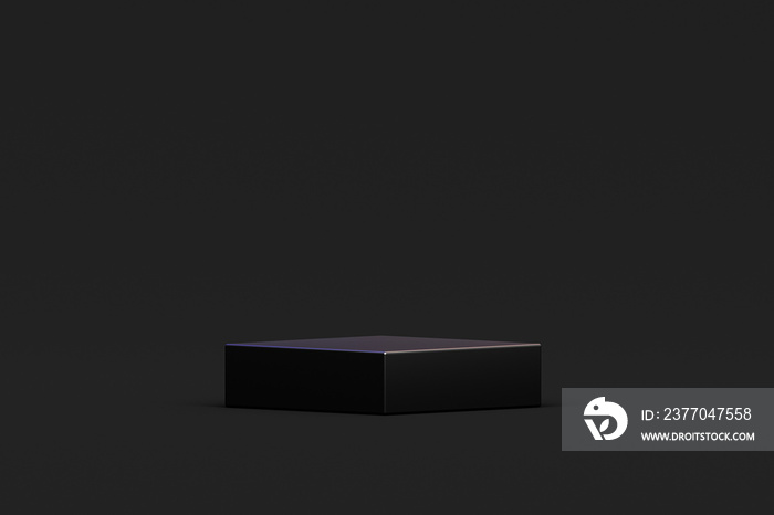 Black minimal podium product display stand winner pedestal empty platform geometric dark scene product presentation mockup abstract background concept 3d rendering