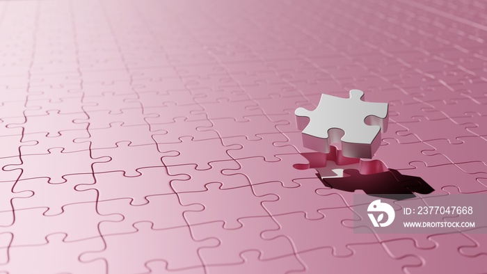 3d rendering abstract background. business concept.outstanding white jigsaw on pink. Leader, Unique, Think different, Individual and standing out from the crowd concept.