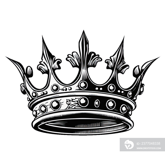 King crown vector Illustration hand drawn on white. Crown isolated, hand drawn crown on a transparent background.