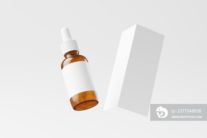 Amber Glass Dropper Bottle 3D Rendering White Blank Mockup