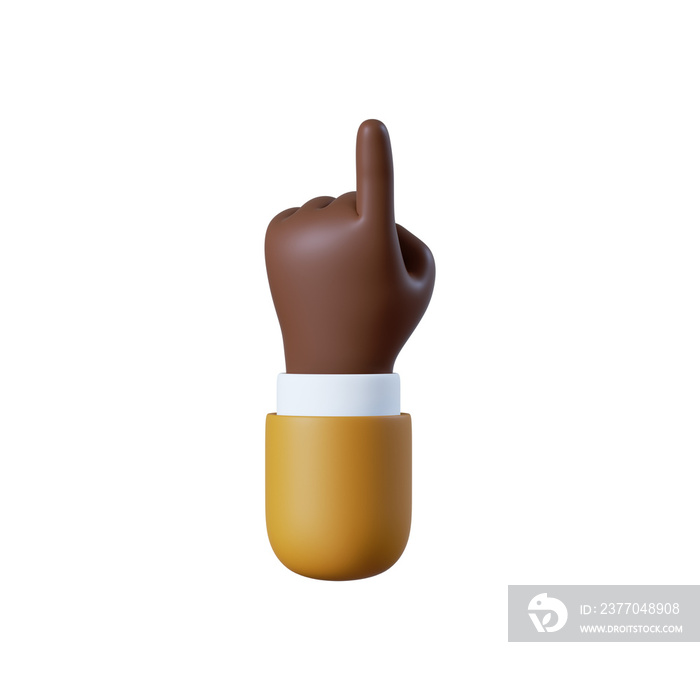 African American cartoon character hand pointing gesture. Social icon. Business clip art isolated on white background. Two fingers 3d illustration.