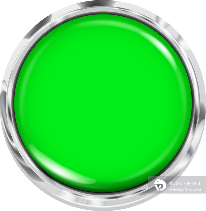 Big green button with a shiny metallic edge