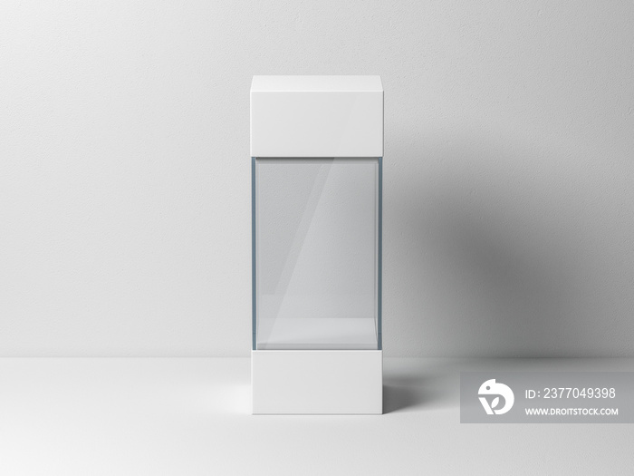 Empty glass box package mockup for exhibit