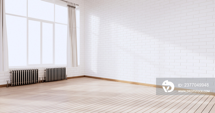 Empty Loft style with white brick design loft style.3D rendering