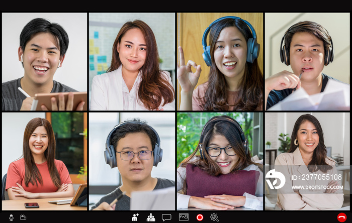 Asian Business people meeting and voting with teamwork colleague in video conference