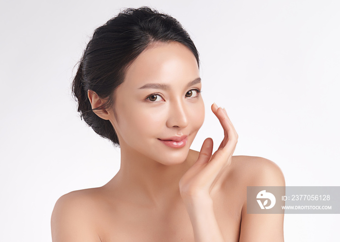 Beautiful Young asian Woman with Clean Fresh Skin on white background, Face care, Facial treatment, Cosmetology, beauty and spa, Asian women portrait