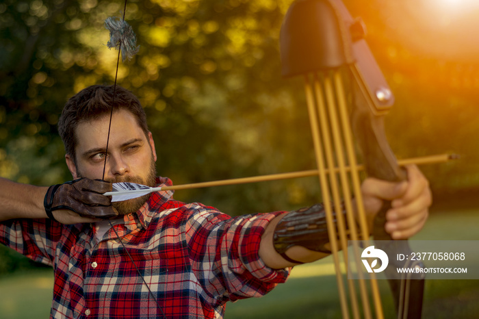 Young archer training with the bow