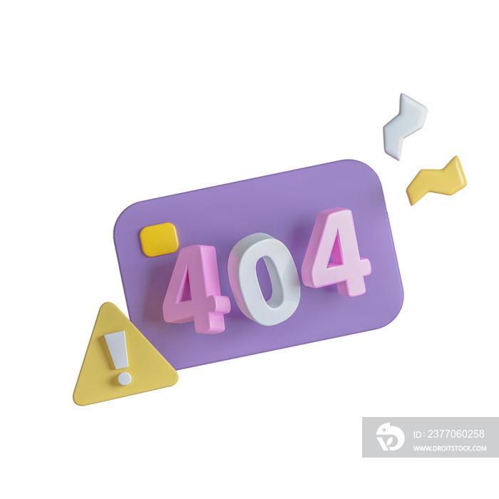 3d pop up and alert error 404 text. not accept not success concept. 3d render