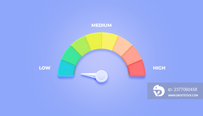 Risk Management, Arrow point scale speed low status green speedometer icon Performance, pointer rating risk levels, meter, tachometer on purple background.