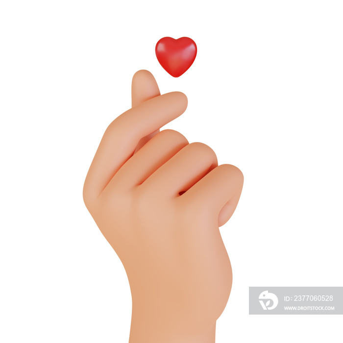 Hands gestures 3D cartoon, icon character hand with heart shape, beautiful symbol hand love concept, I love you hand, 3D render illustration