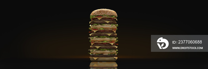 hamburger tower. 3d rendering