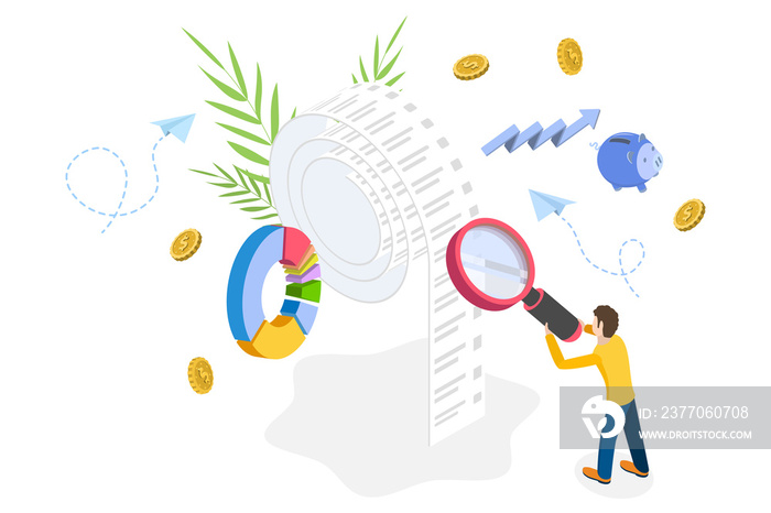 3D Isometric Flat  Conceptual Illustration of Financial Accounting.