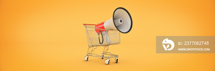 megaphone isolated, shopping offer concept. 3d rendering