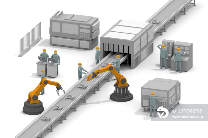 Machine operation. People working in the factory. The person who operates the robot. Manufacturing work.