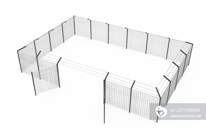 Prison Jail Fence as Security Perimeter. 3d Rendering