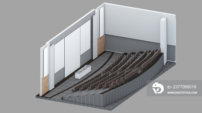 Isometric view of a auditorium room,public space, 3d rendering.