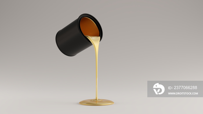 Gold Paint Pouring Out of a Matte Black Paint Tin 3 Quarter Right View 3d illustration 3d render