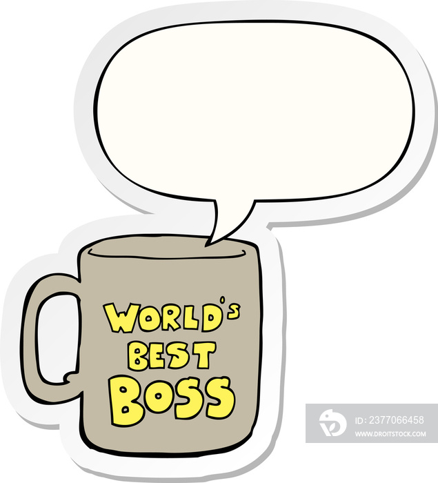 worlds best boss mug and speech bubble sticker