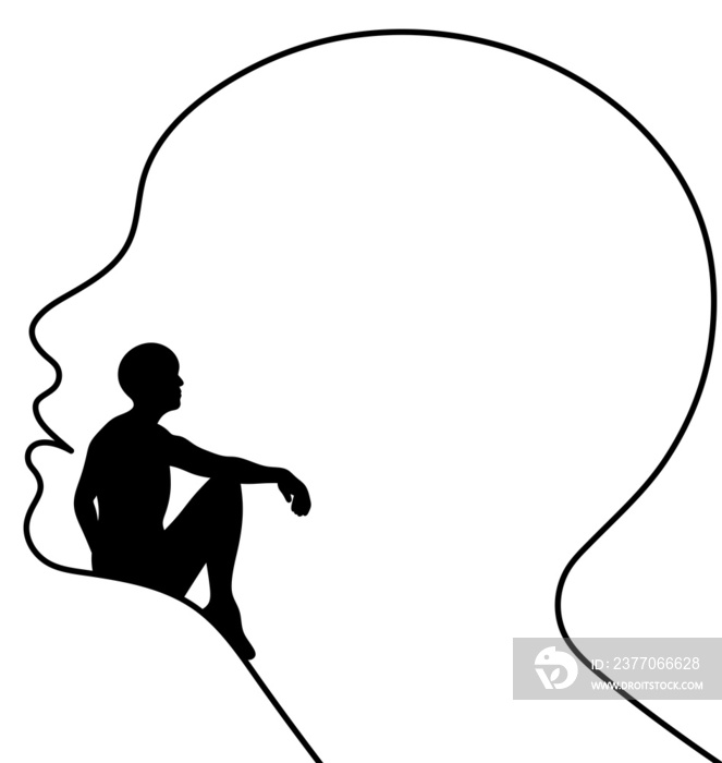 Human head profile. Silhouette of a man in the head. Thoughts about a loved one.