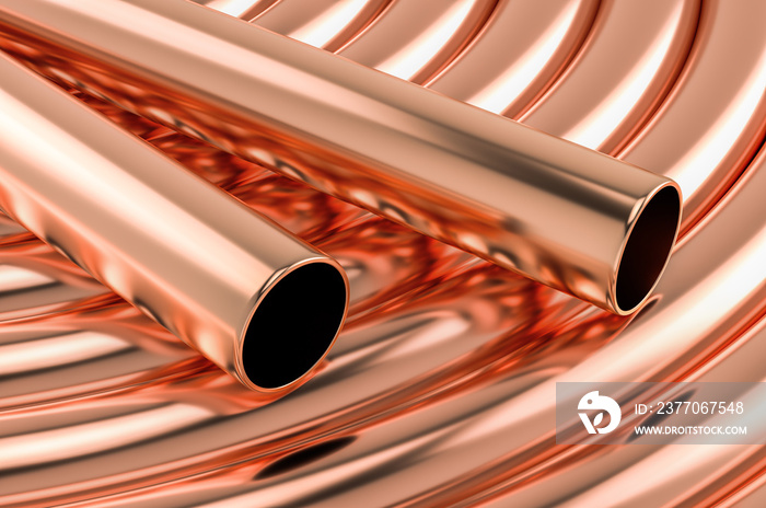 Copper Tubing Coils background, 3D rendering