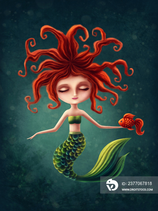 Cute mermaid with a seahorse