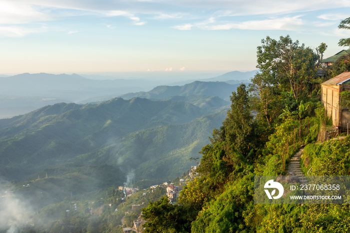 Green hills around the city of Aizawl in Mizoram in Northeast India.