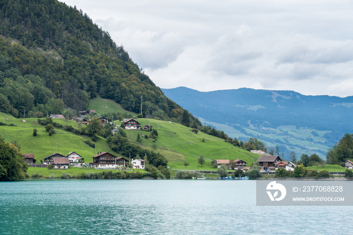 View houses along the SarnerSee near Sachseln Obwalden in Switzerland