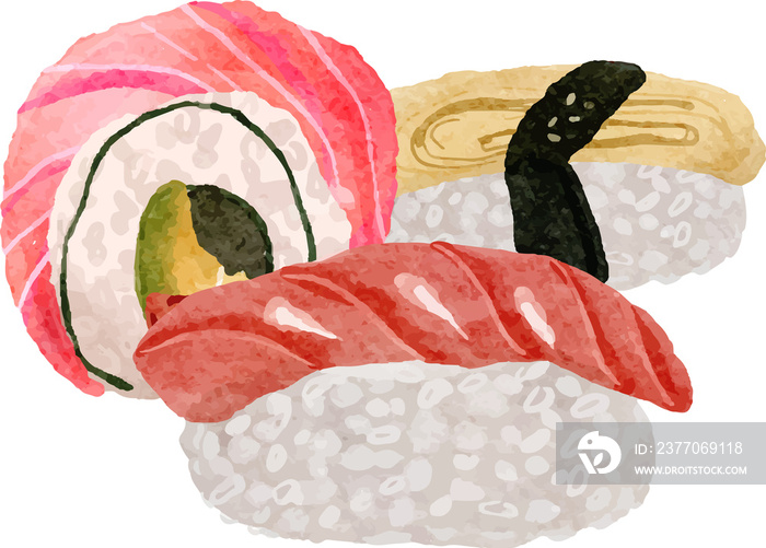 Watercolor Sushi Japanese Food Illustration