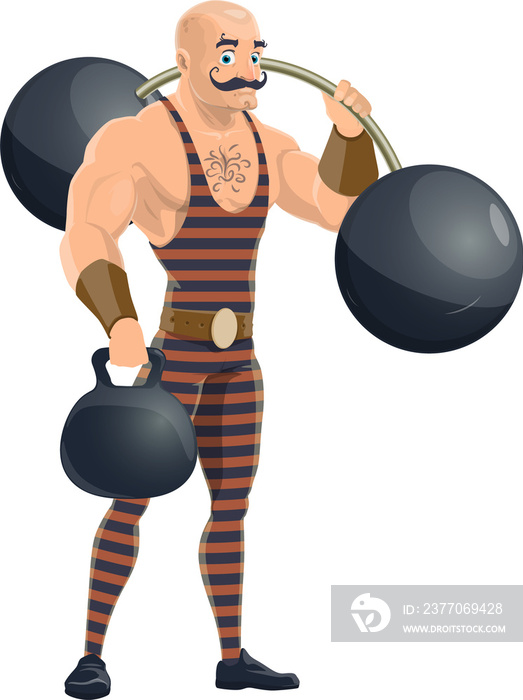 Muscleman with barbells, vintage circus