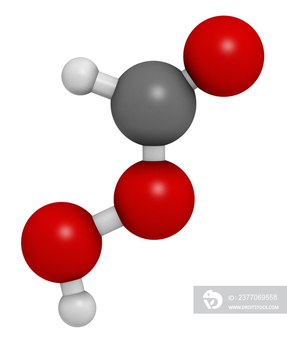 Performic acid (PFA) disinfectant molecule. 3D rendering.  Used as disinfectant and sterilizer.