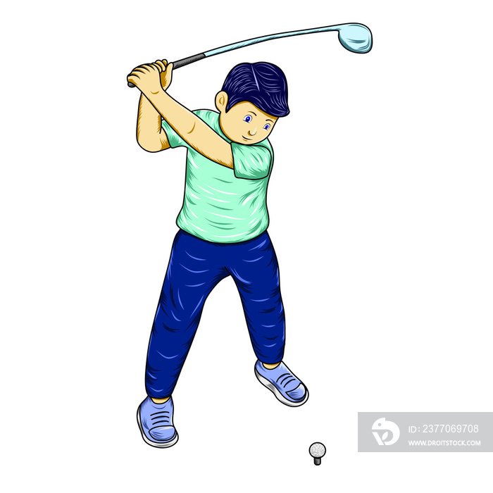 person with golf club isolated