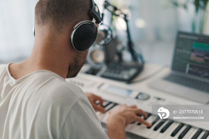 Professional musician playing in his studio