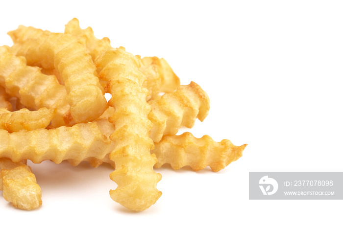 Crinkle Fries Isolated on a White Background