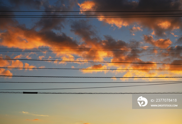 夕暮れ　電線　素材