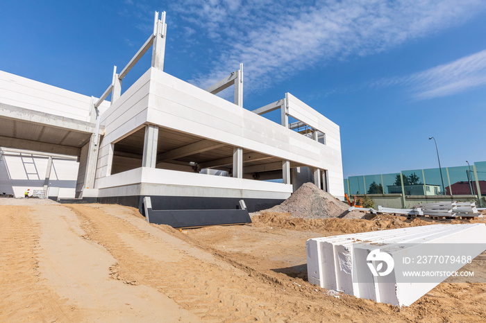 Warehouse construction site. Building a new industrial hall